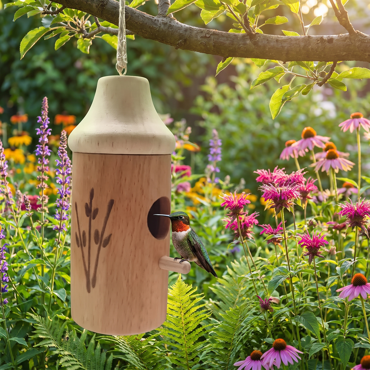 Hummingbird House Wooden Birdhouse Garden Decor