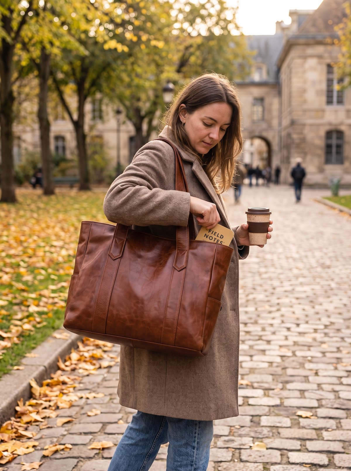Leather Shoulder Bag Tote lifestyle 3