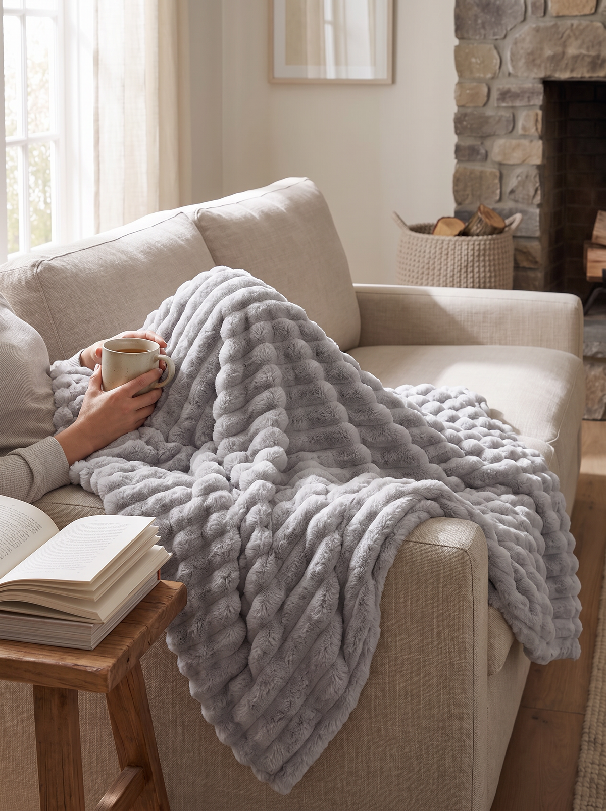 Ribbed Plush Winter Throw Blanket lifestyle 1