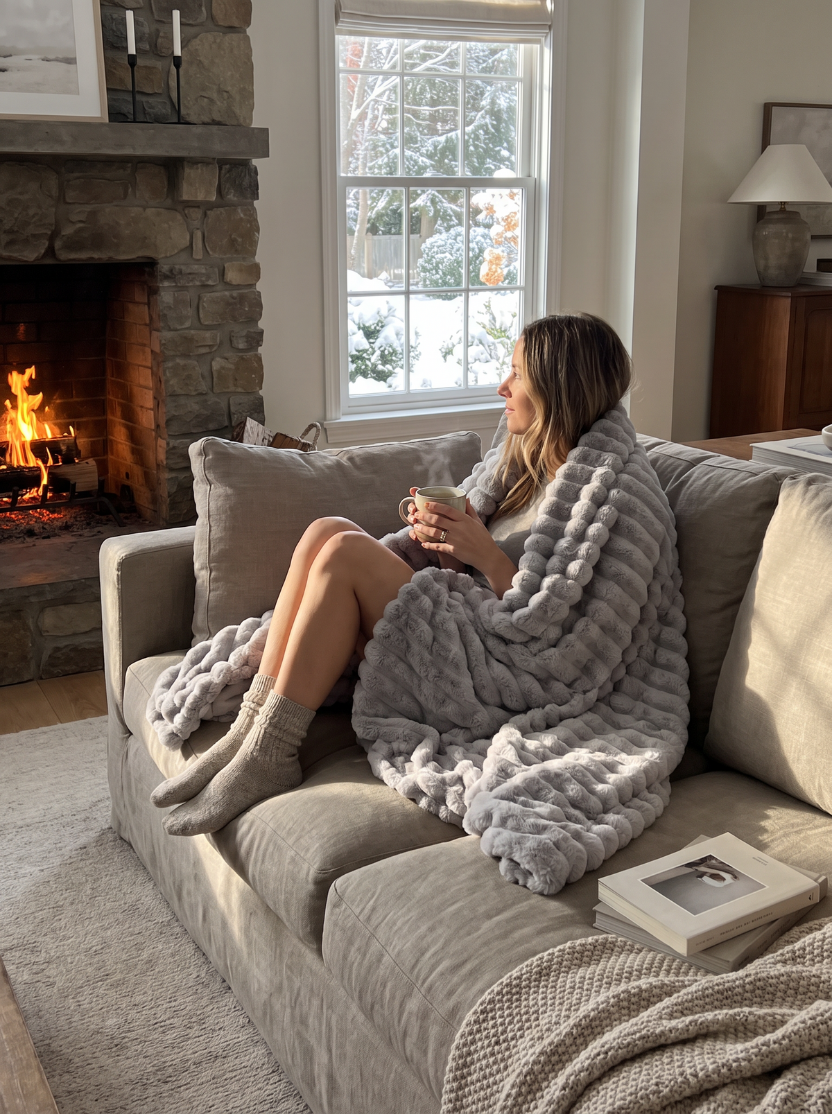 Ribbed Plush Winter Throw Blanket lifestyle 2