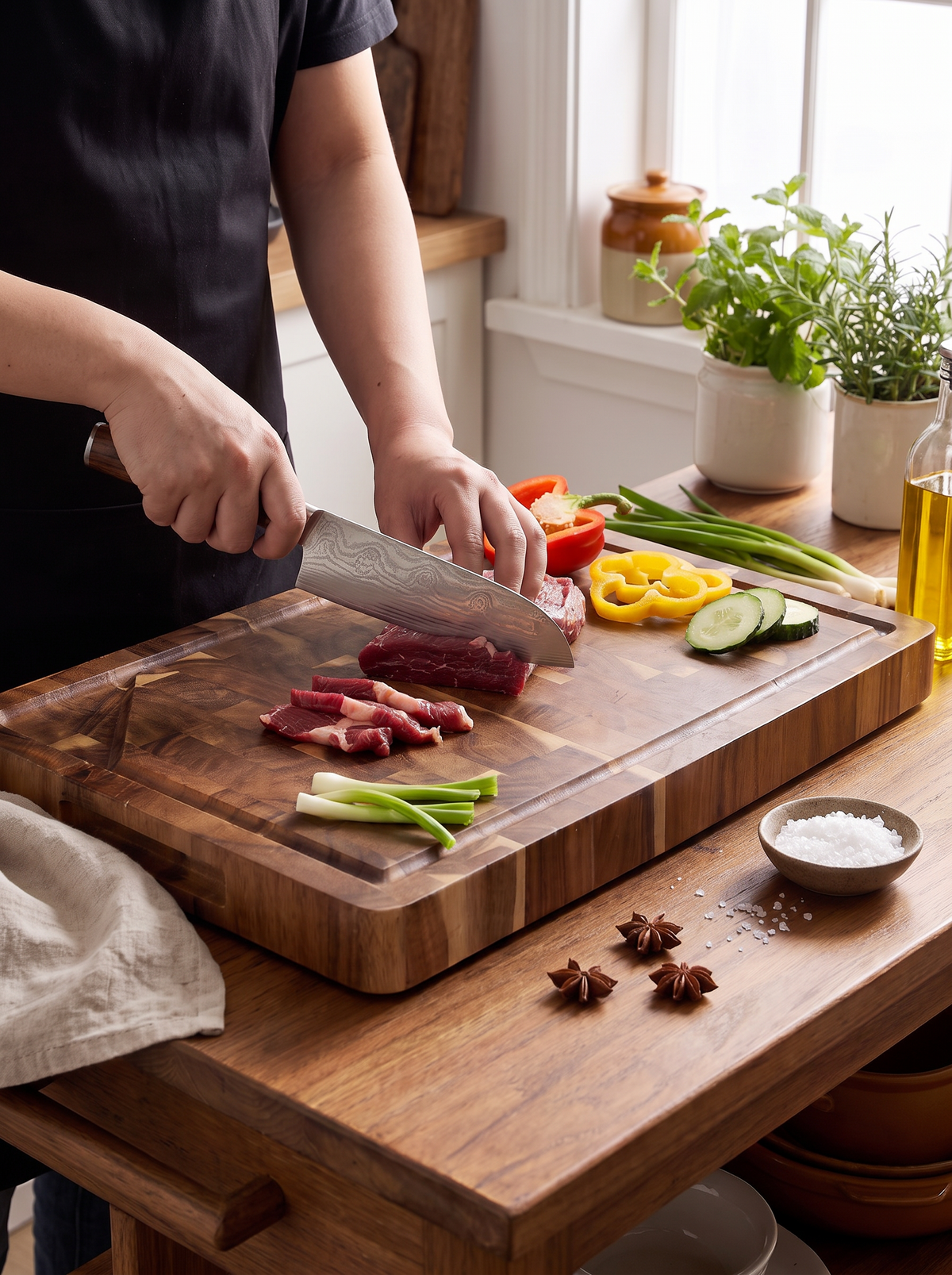 Acacia End Grain Cutting Board lifestyle 2