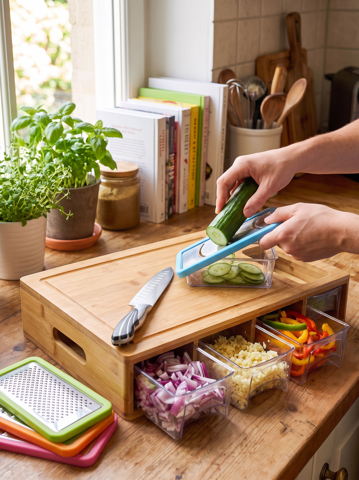 Bamboo Board with Trays and Graters lifestyle 2