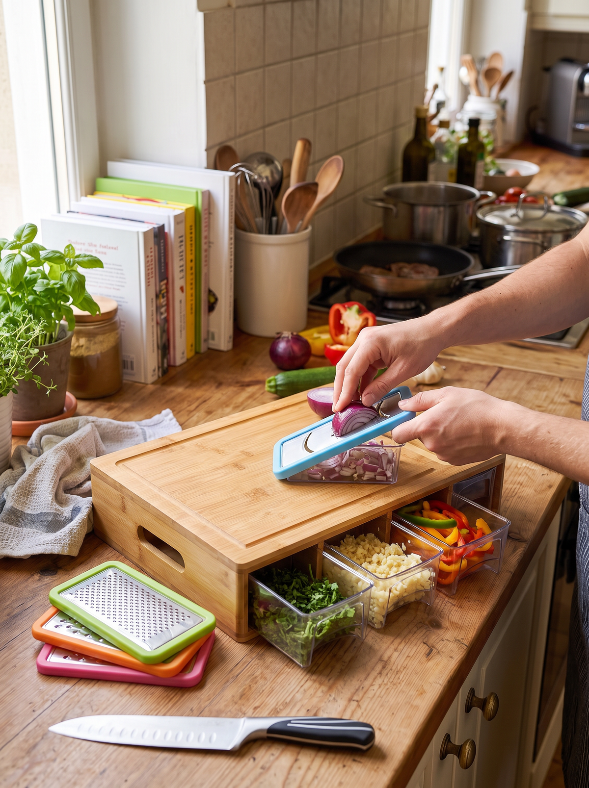 Bamboo Board with Trays and Graters lifestyle 1