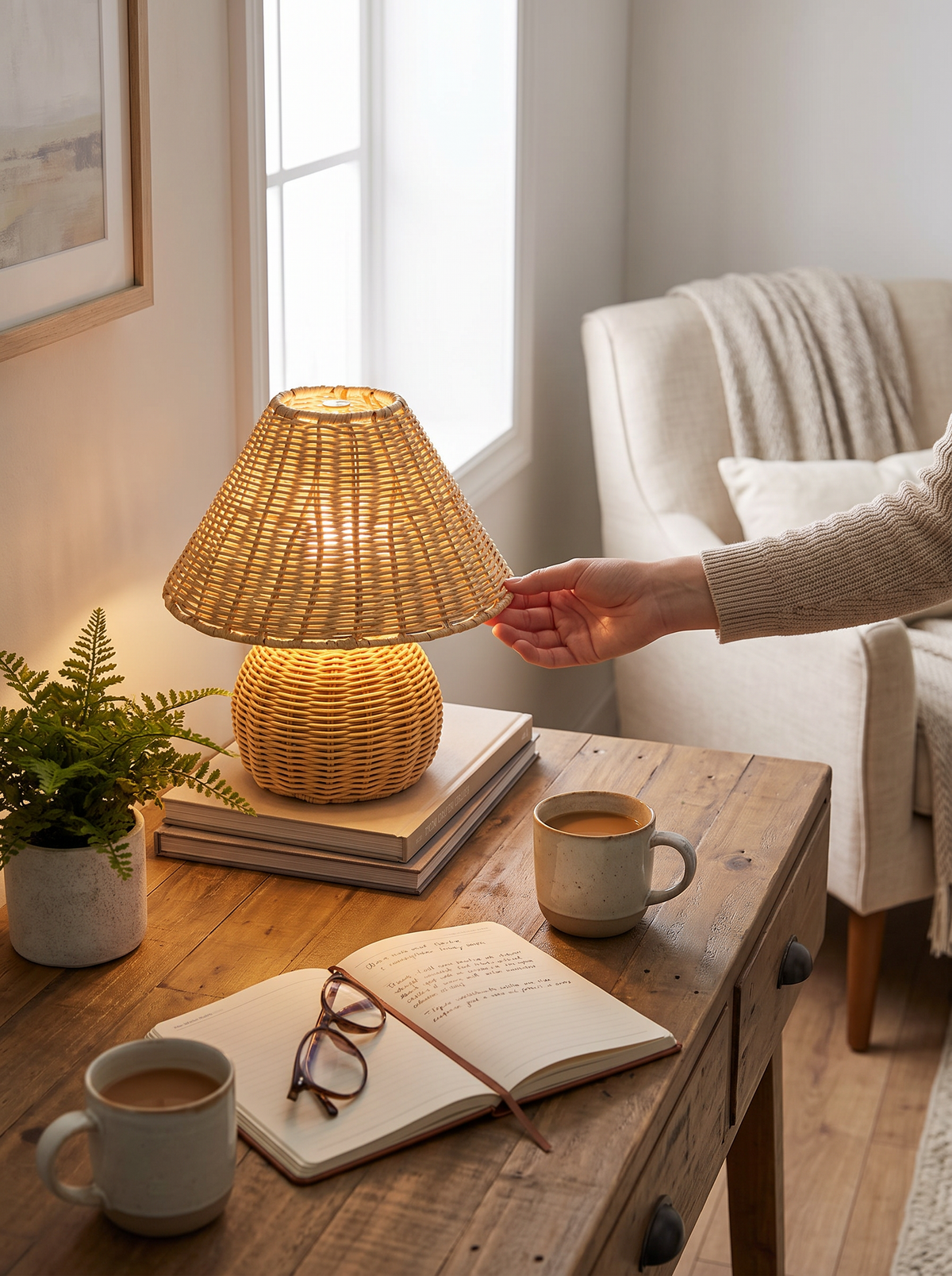 Bamboo Woven USB Desk Lamp lifestyle 1