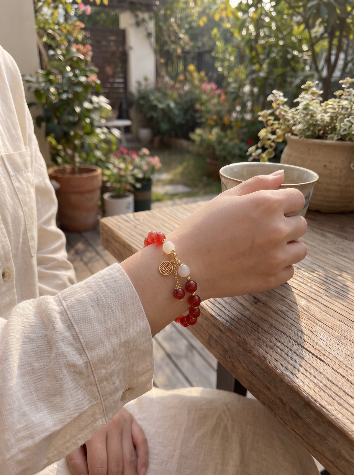 Red Natural Stone Bracelet lifestyle 1