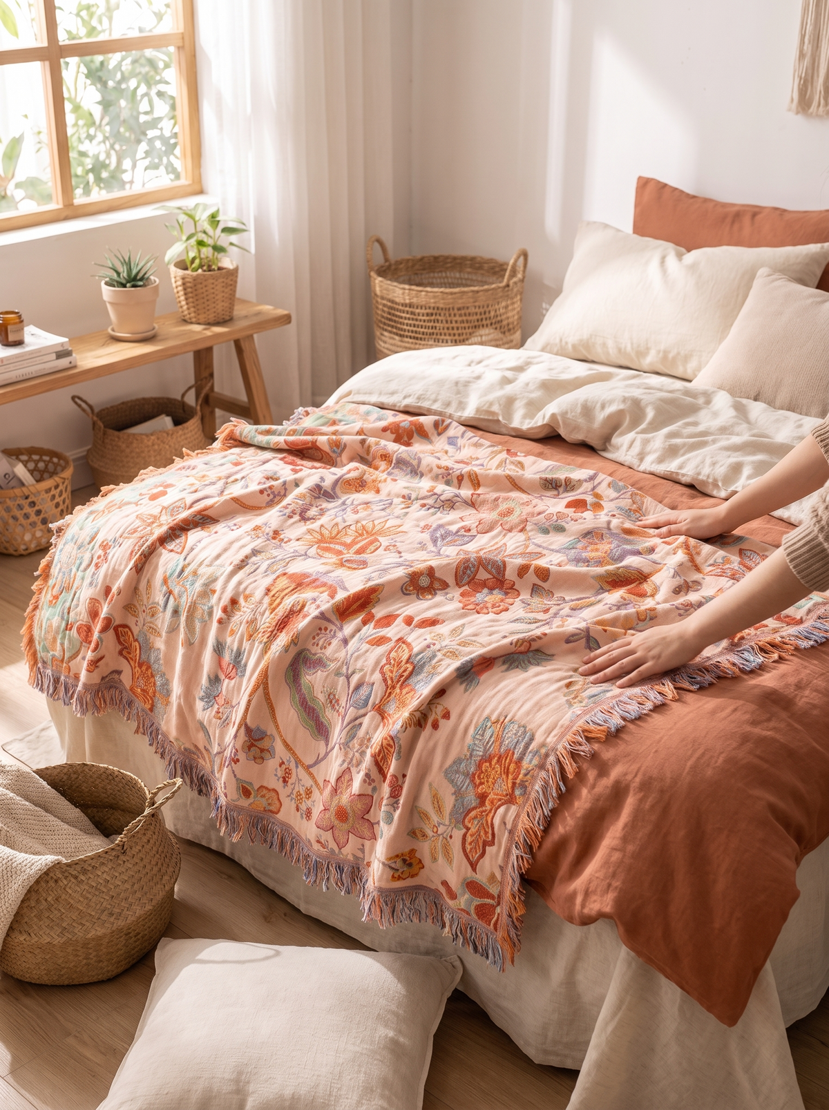Fringed Floral Boho Throw lifestyle 3