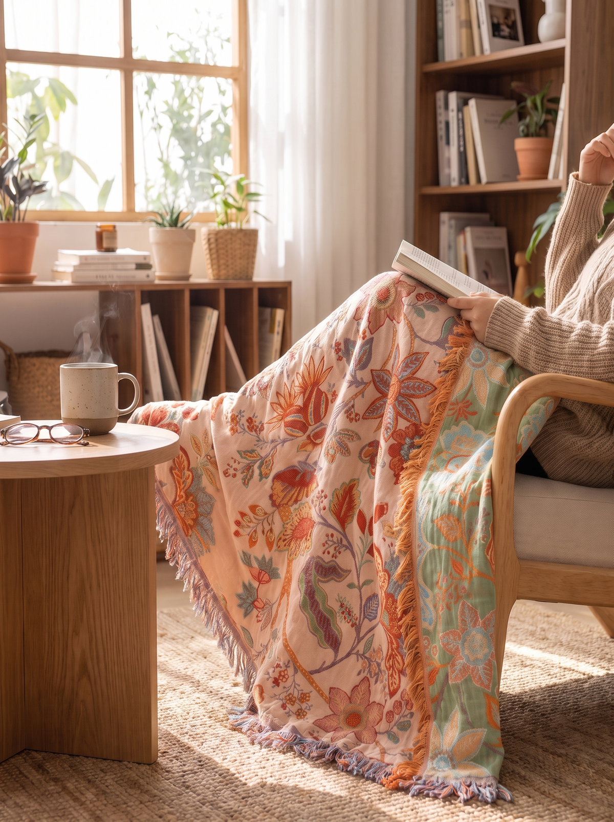 Fringed Floral Boho Throw lifestyle 1