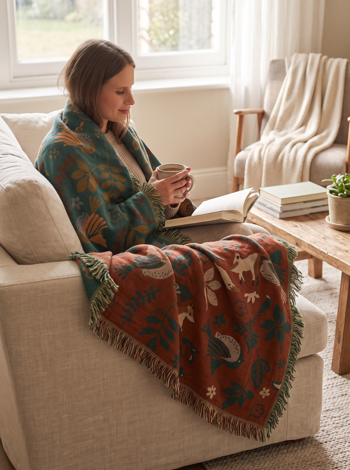 Scandinavian Bird Reversible Throw lifestyle 2