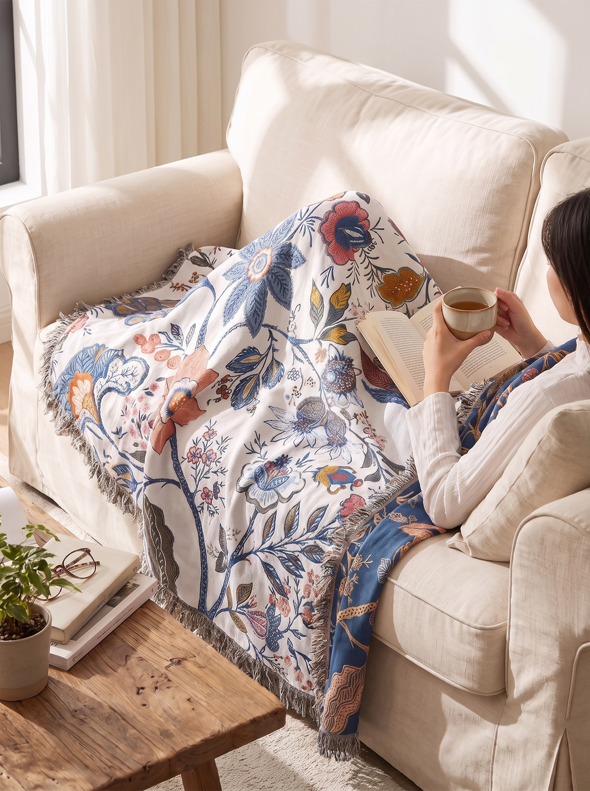 Reversible Floral Tassel Throw lifestyle 3