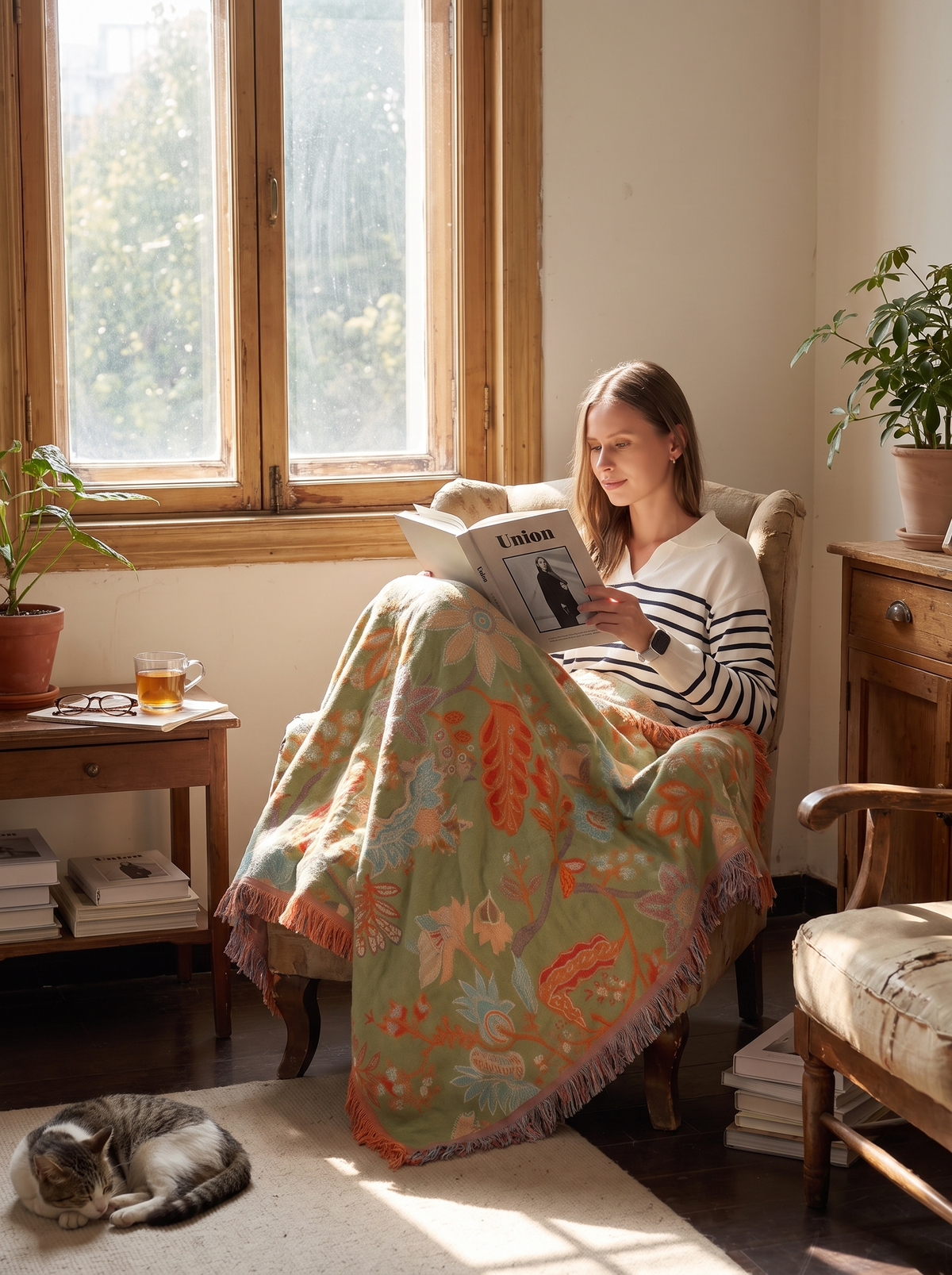 Floral Boho Fringe Throw lifestyle 2