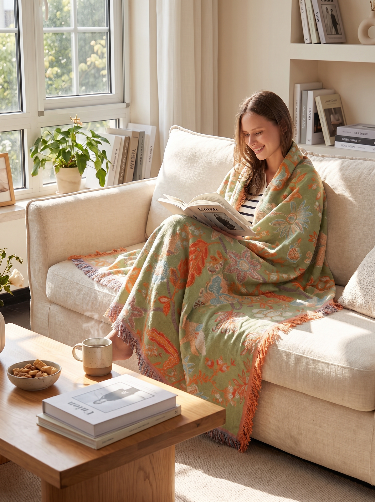 Floral Boho Fringe Throw lifestyle 1
