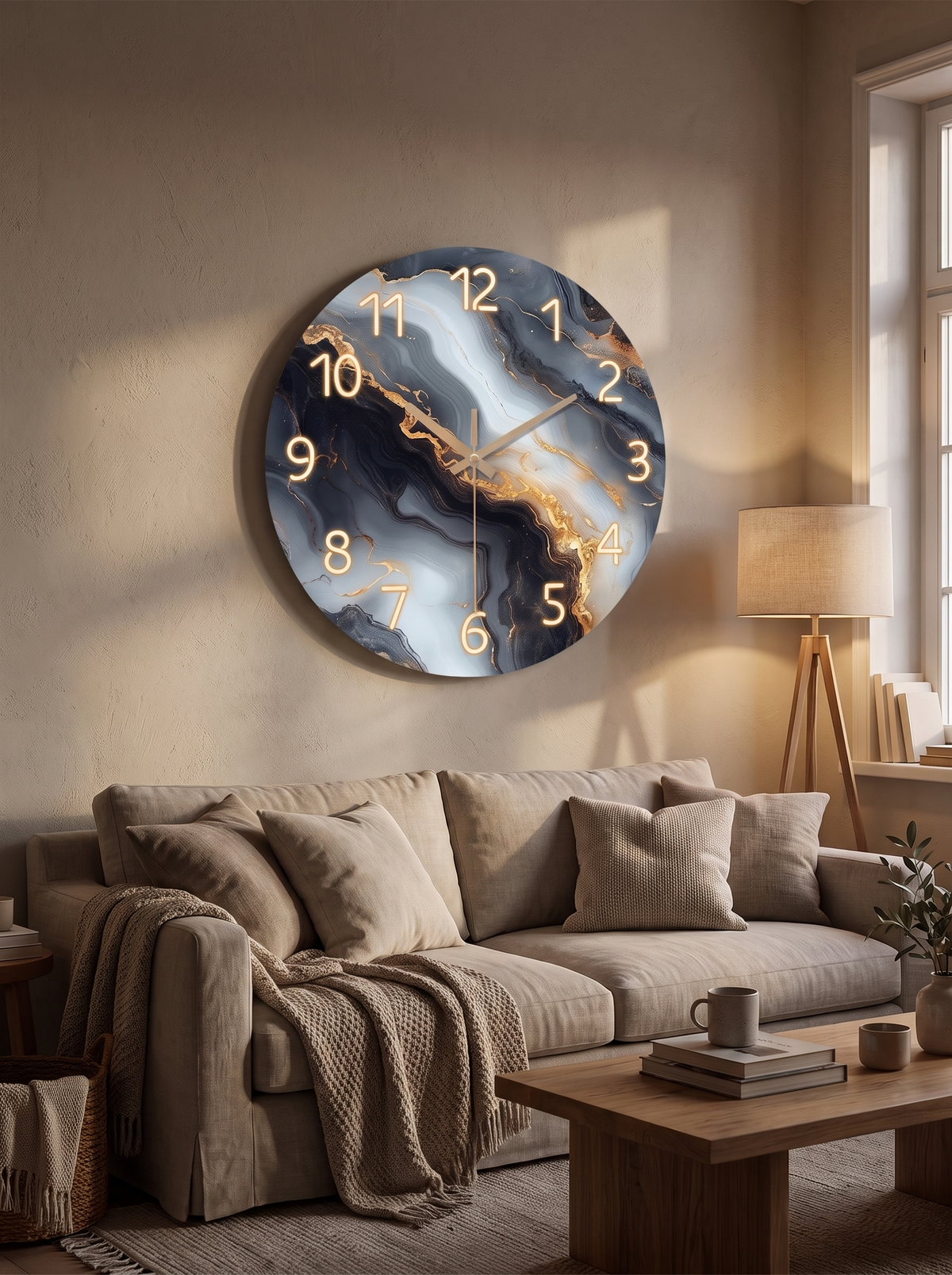 Blue and Gold Marble Wall Clock lifestyle 1