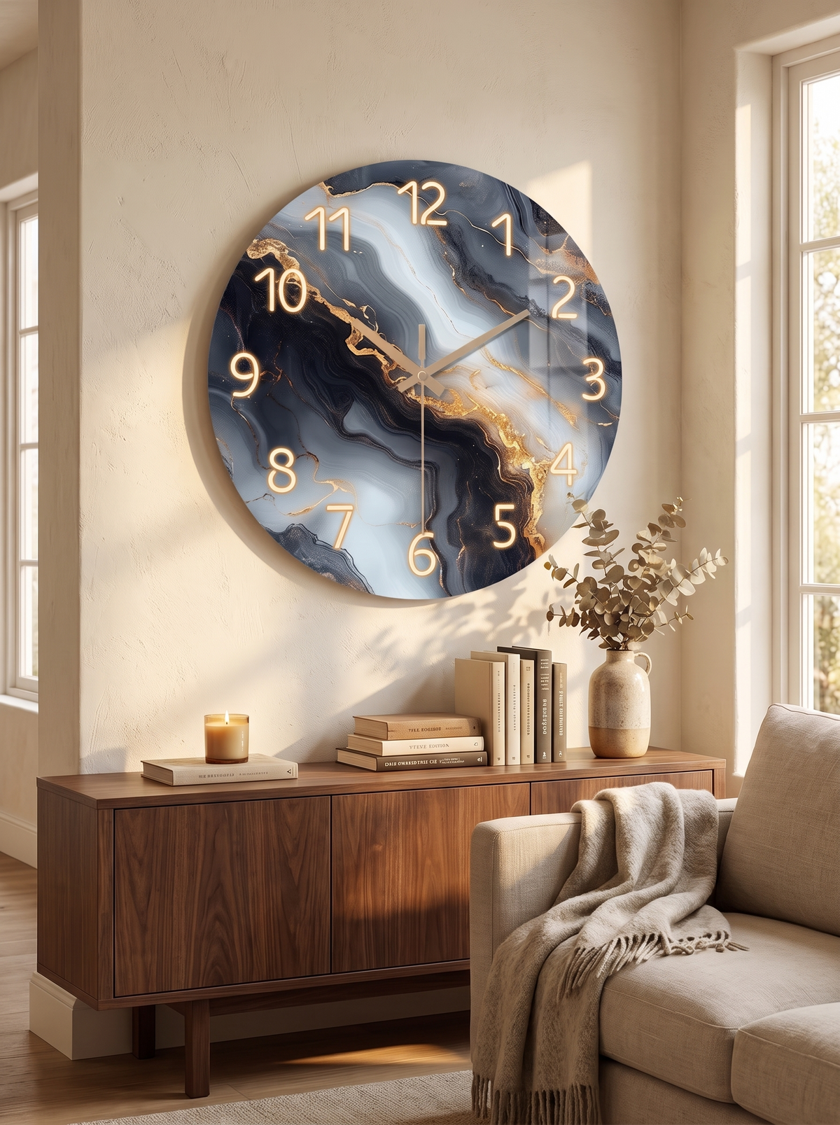 Blue and Gold Marble Wall Clock lifestyle 2