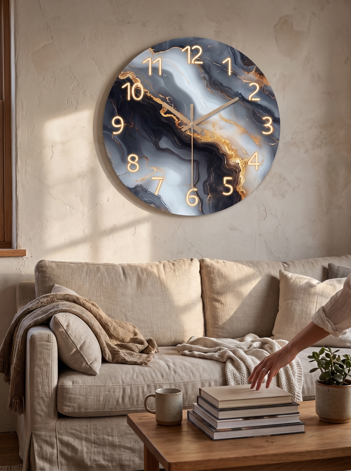 Blue and Gold Marble Wall Clock lifestyle 3
