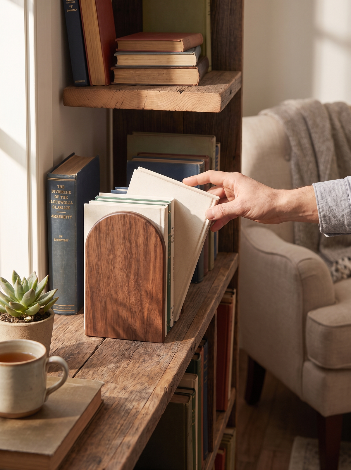 Black Walnut Wooden Bookends lifestyle 3