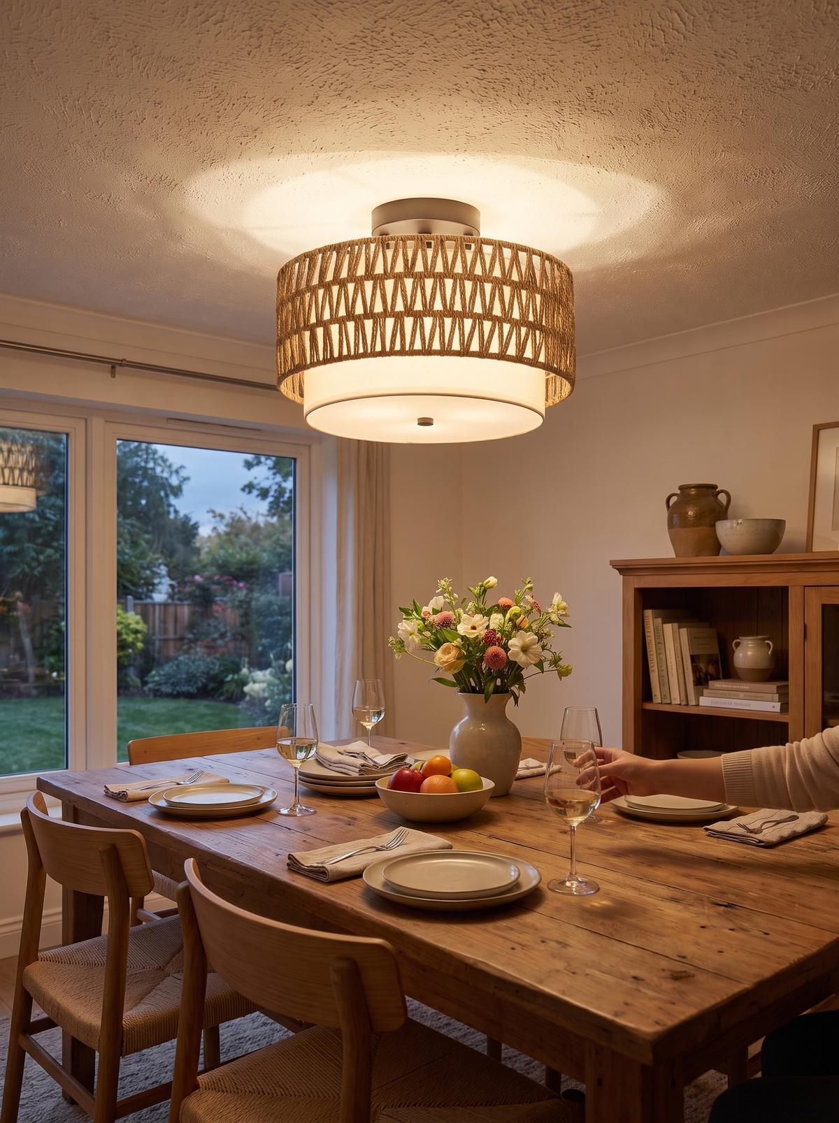 Boho Rattan Linen Ceiling Light lifestyle 2