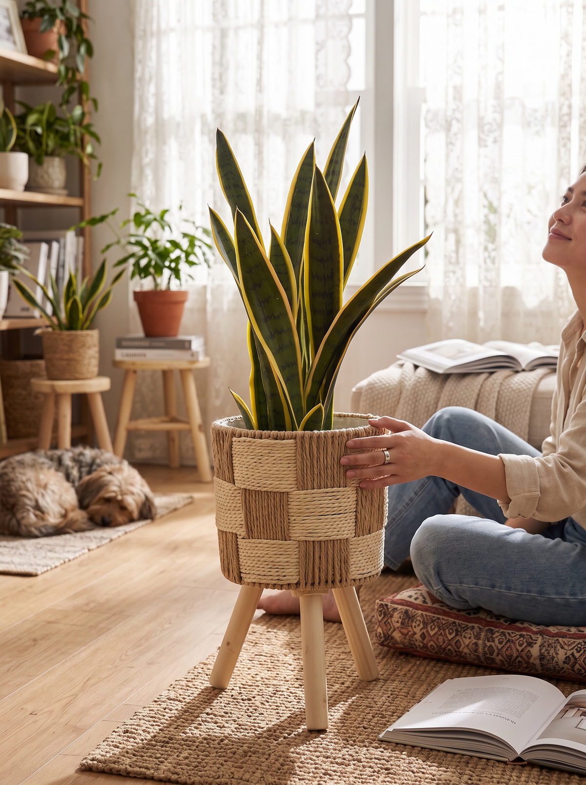 Bamboo Woven Flower Stand lifestyle 1