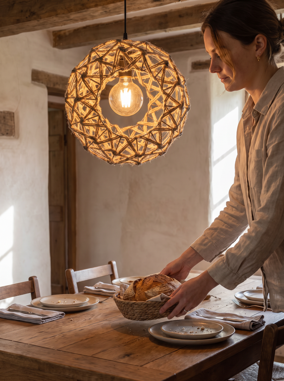 Hemp Rope Bohemian Ceiling Light lifestyle 2