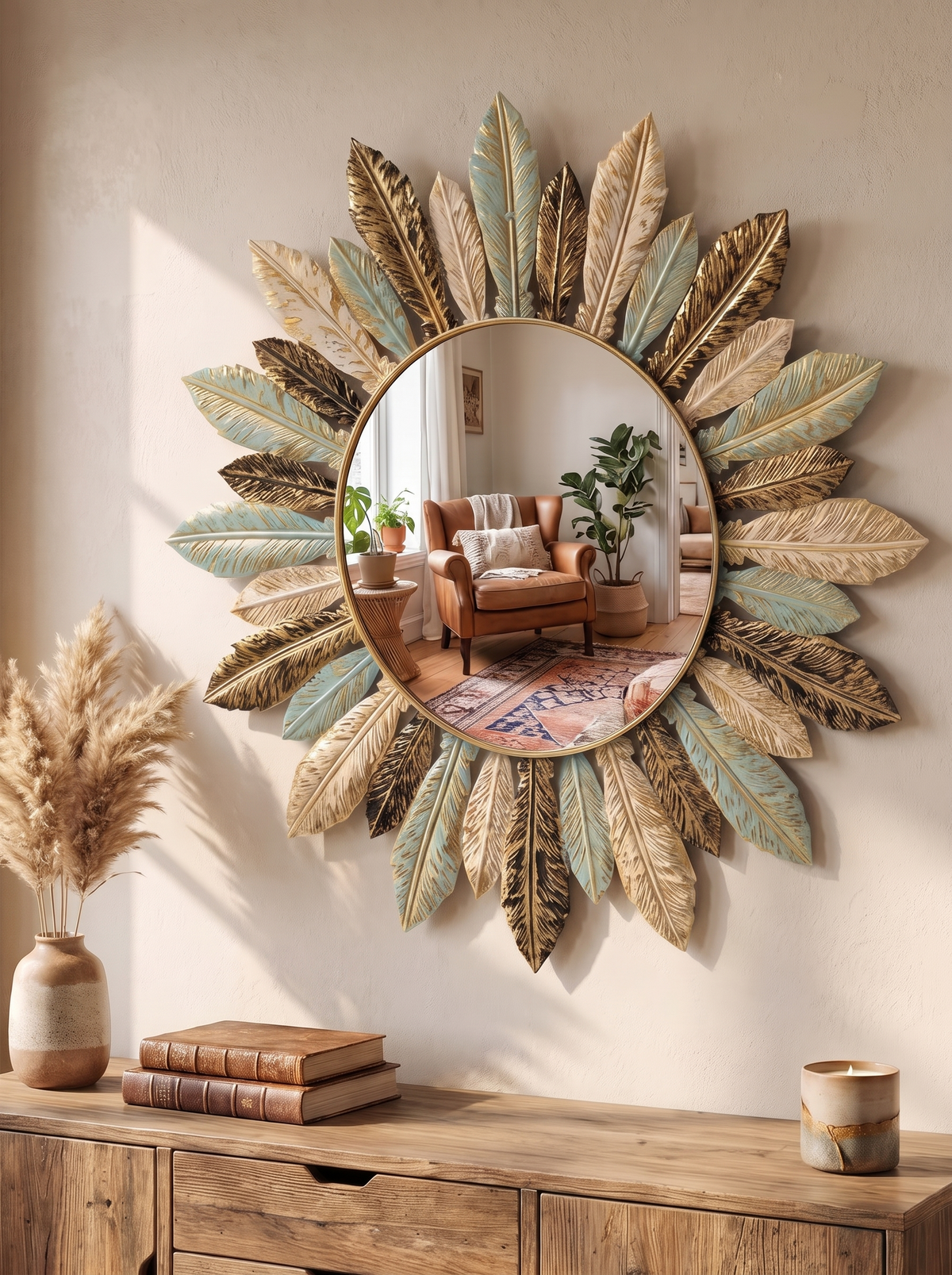 Sunburst Teal and Gold Mirror lifestyle 3