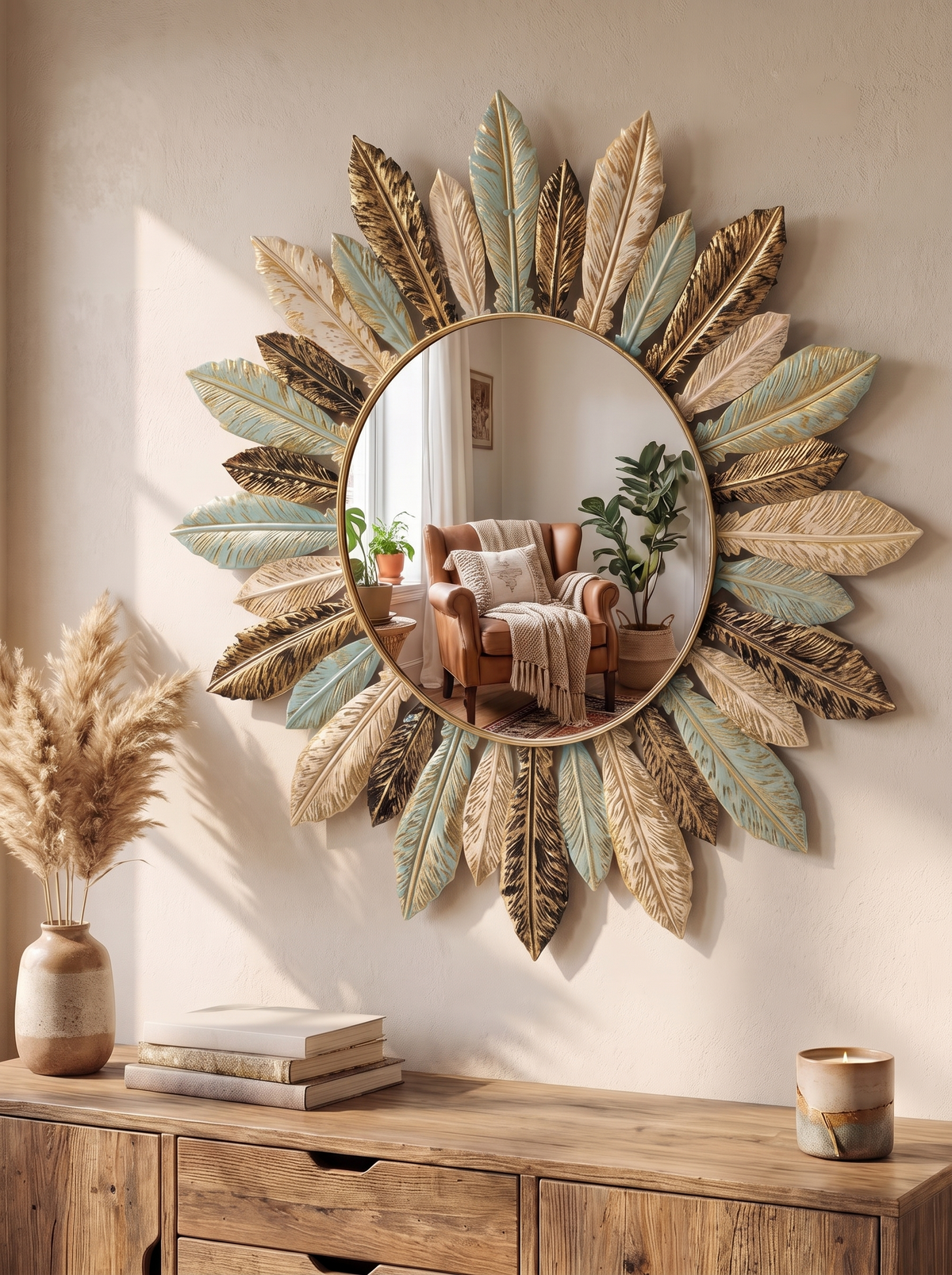 Sunburst Teal and Gold Mirror lifestyle 1