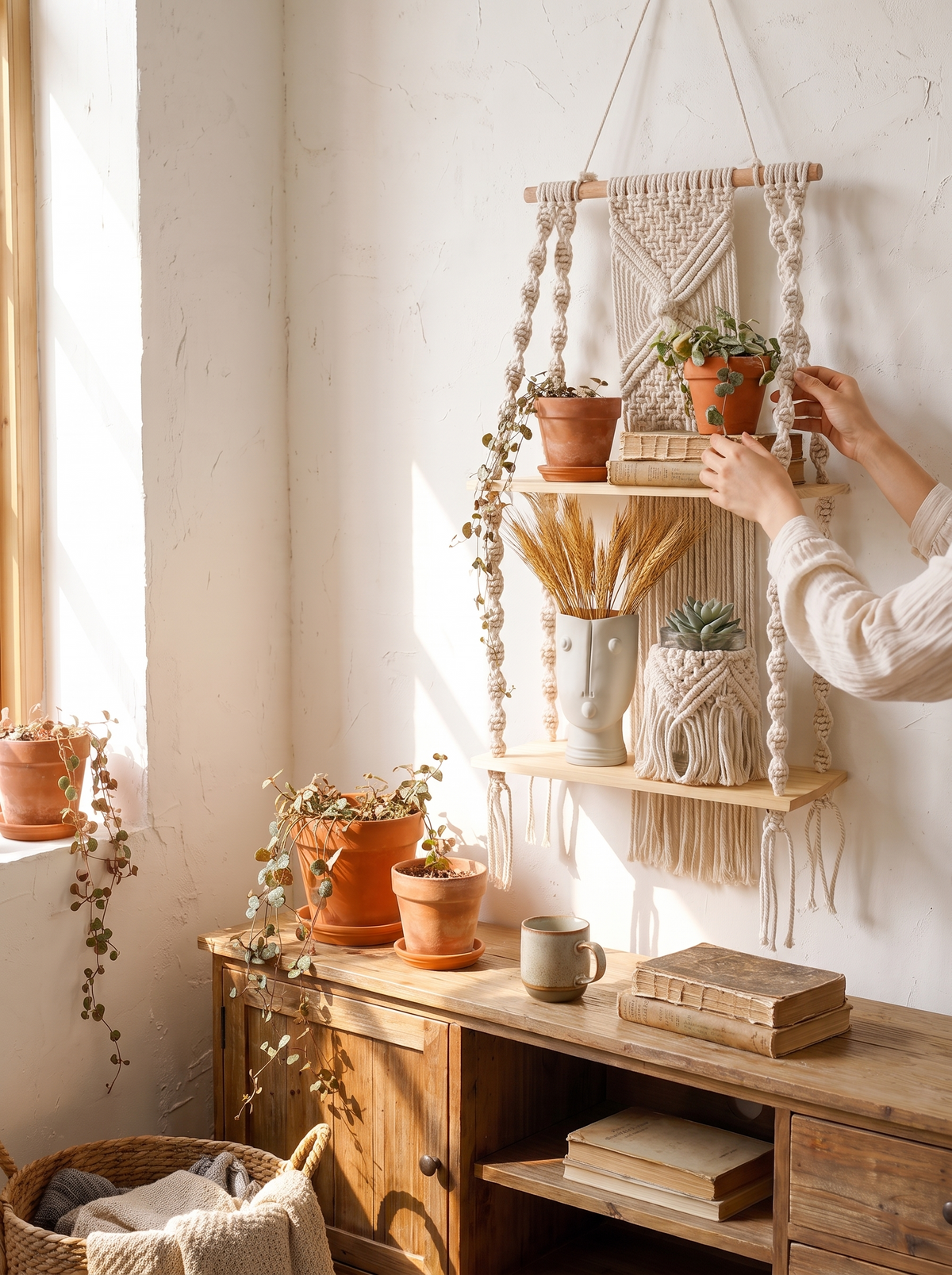 2-Tier Macrame Wall Shelf lifestyle 2