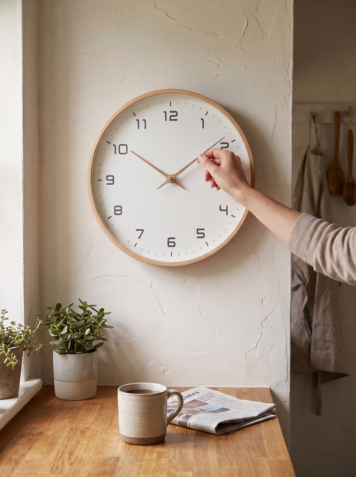 Nordic Wood Frame Wall Clock lifestyle 1