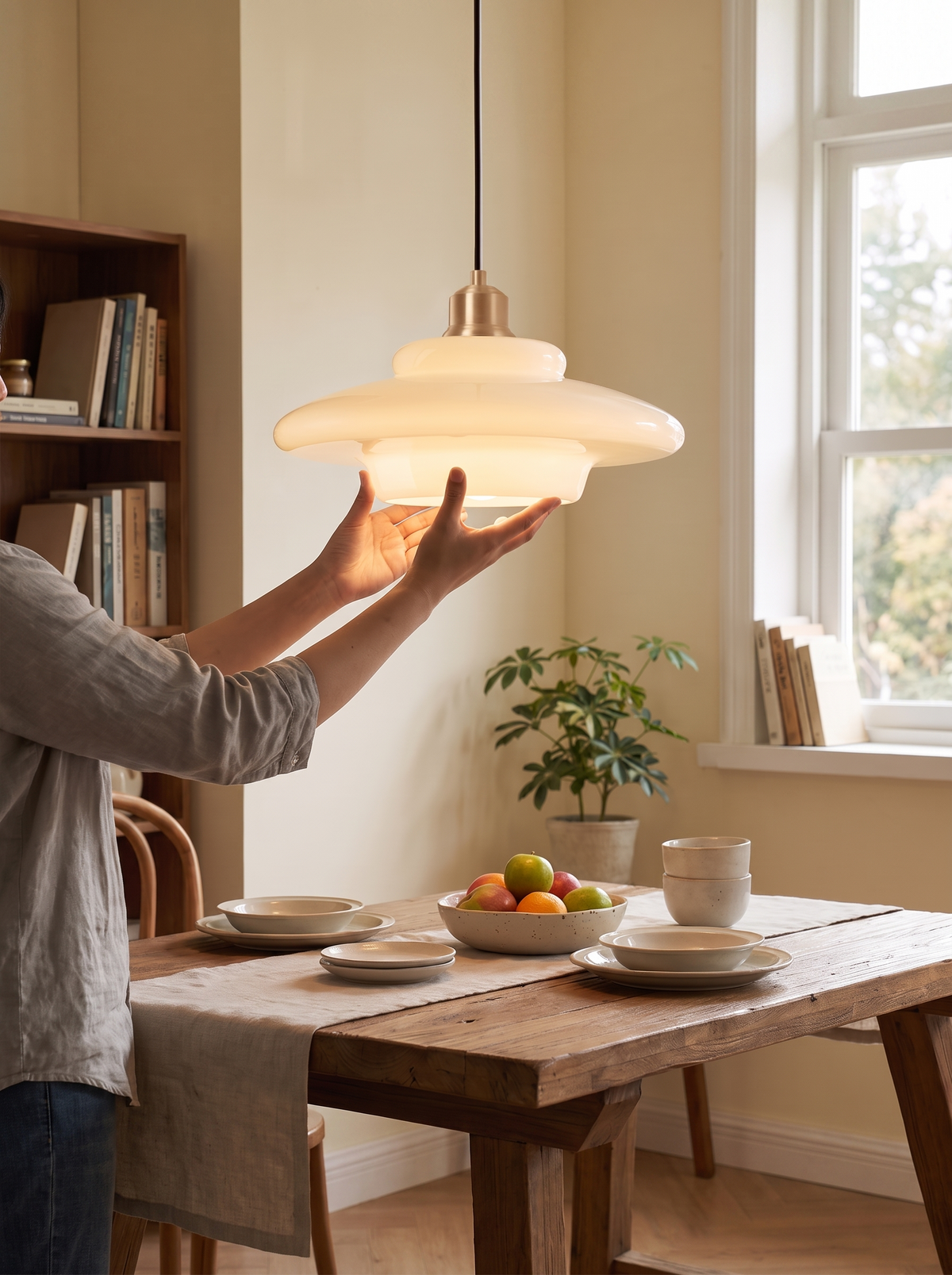 White Glass Mid Century Pendant lifestyle 3