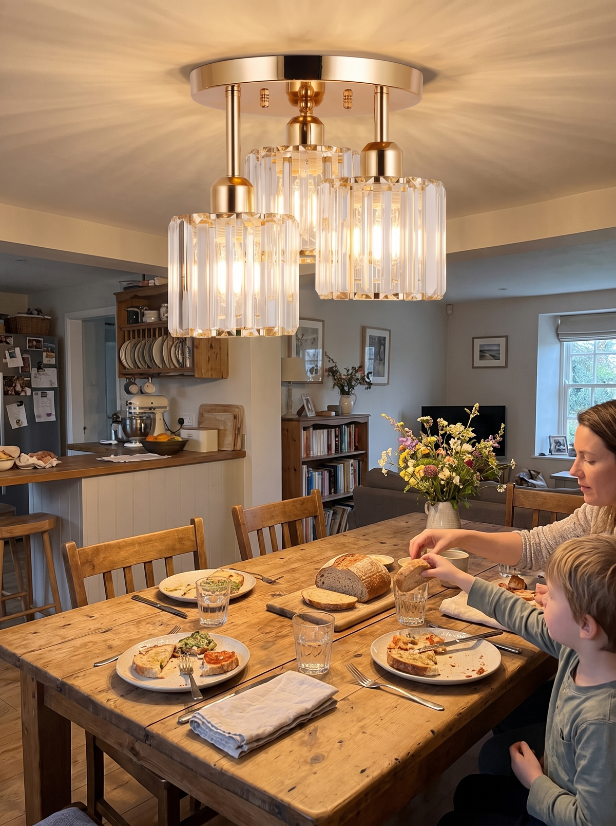 Gold Crystal Semi Flush Light lifestyle 1