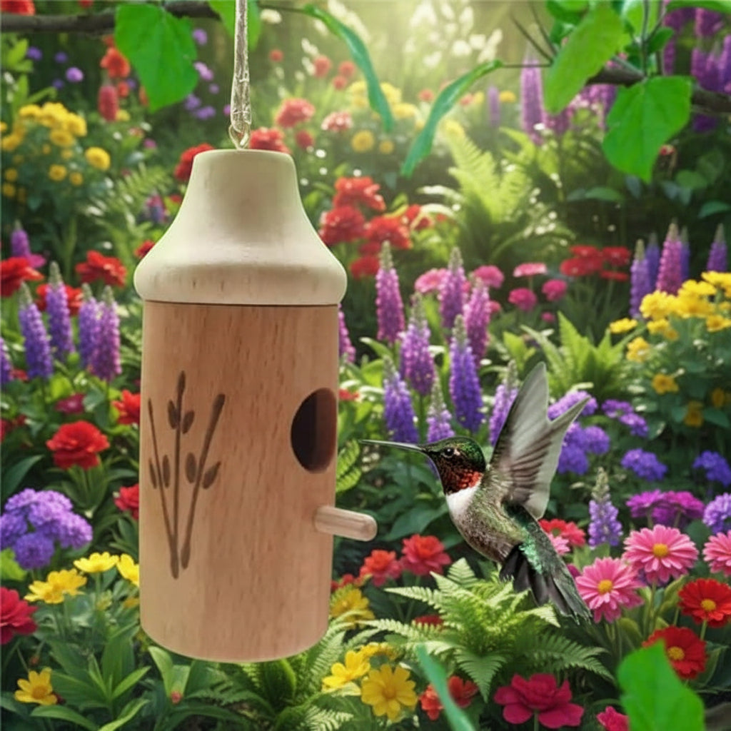 Wooden Hummingbird House Garden Decor