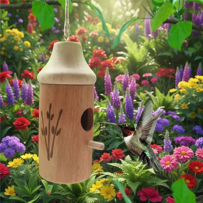 Wooden Hummingbird House Garden Decor