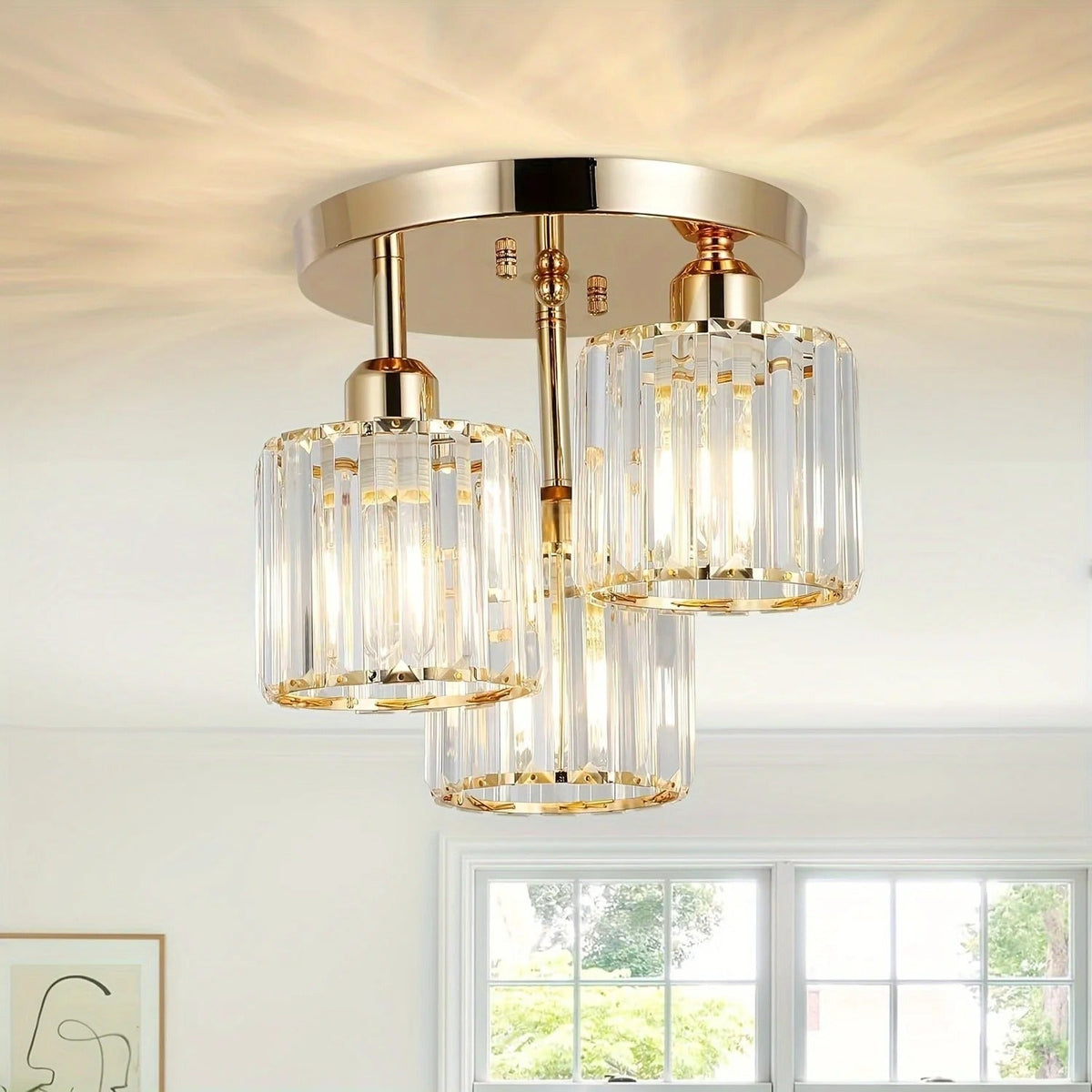 Gold Crystal Semi Flush Light