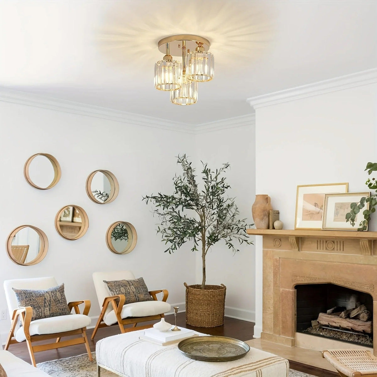 Gold Crystal Semi Flush Light