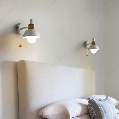 Nordic Wood Pull-Switch Wall Lamp