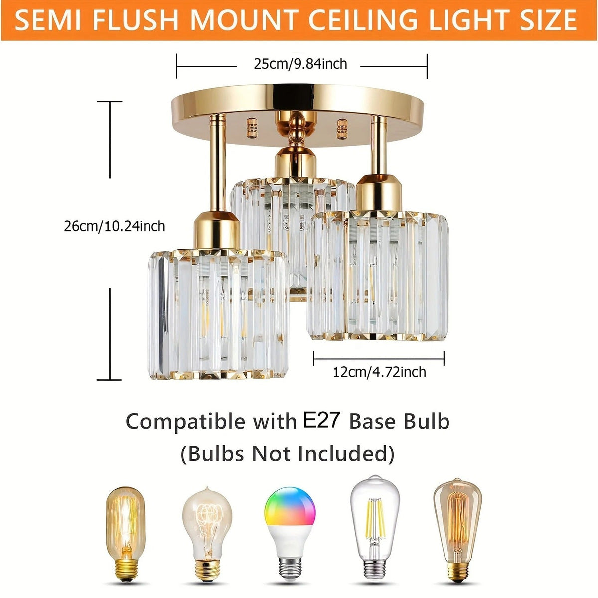 Gold Crystal Semi Flush Light