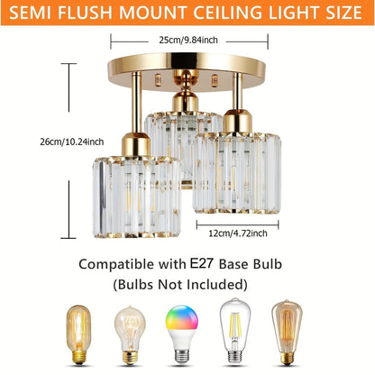 Gold Crystal Semi Flush Light