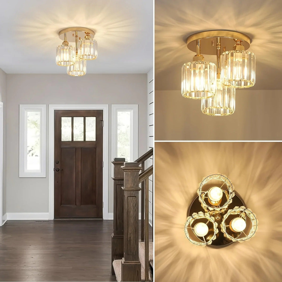 Gold Crystal Semi Flush Light