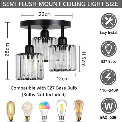 Gold Crystal Semi Flush Light