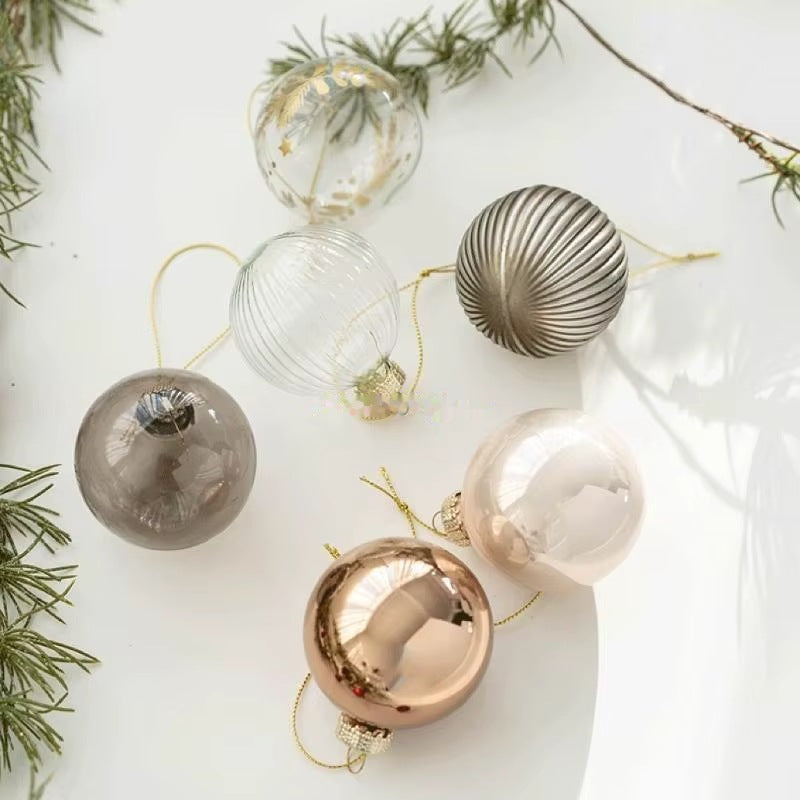 Champagne and copper glass ornaments