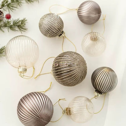 Ribbed taupe and clear glass ornaments