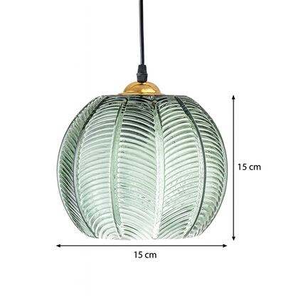 Retro Green Ribbed Glass Pendant Lamp