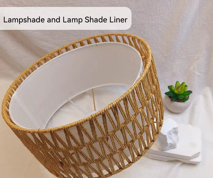 Boho woven rope drum lamp shade with white fabric liner