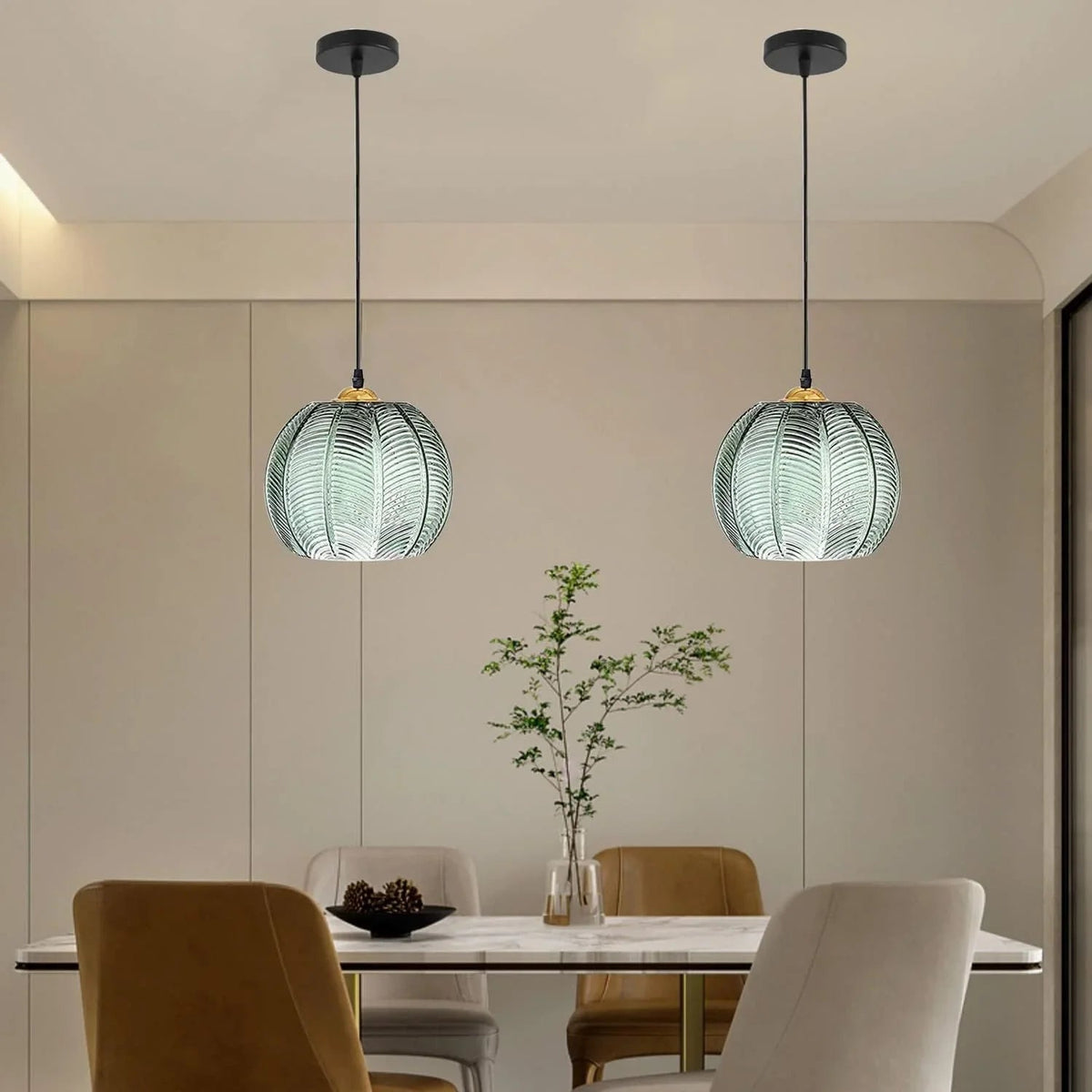 Retro Green Ribbed Glass Pendant Lamp
